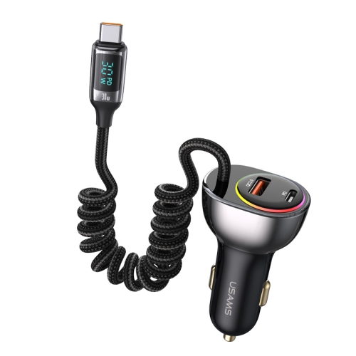 

USAMS US-CC192 C37 60W Type-C+USB Dual Port Car Charger with Digital Display 30W Type-C Spring Data Cable(Tarnish)