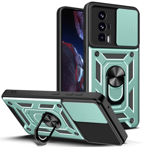 

For Xiaomi Poco F5 Pro Sliding Camera Cover Design TPU Hybrid PC Phone Case(Mint Green)