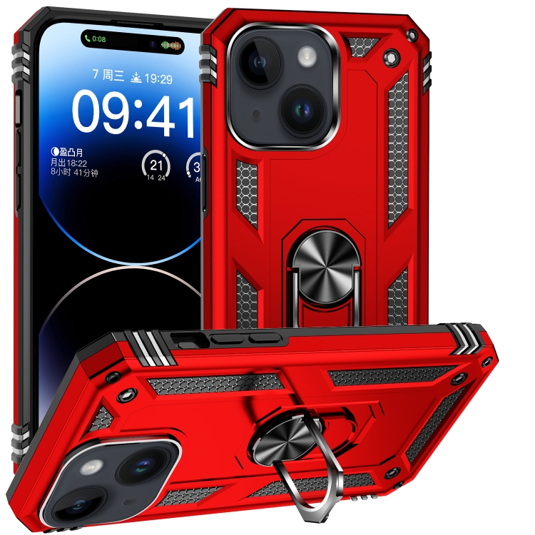 

For iPhone 15 Shockproof TPU + PC Phone Case with Holder(Red)
