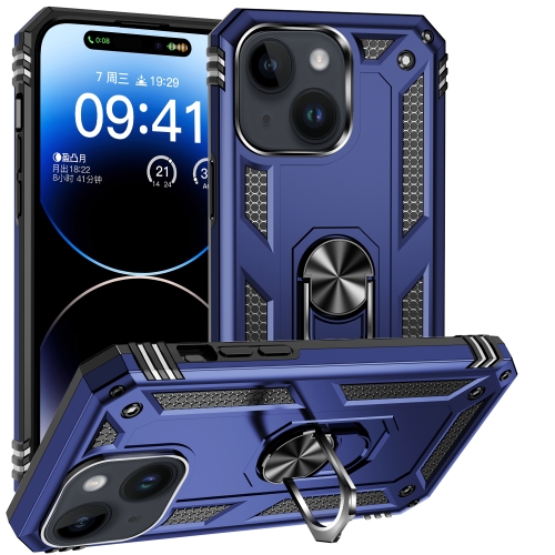 

For iPhone 15 Shockproof TPU + PC Phone Case with Holder(Blue)