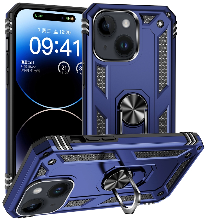 

For iPhone 15 Plus Shockproof TPU + PC Phone Case with Holder(Blue)