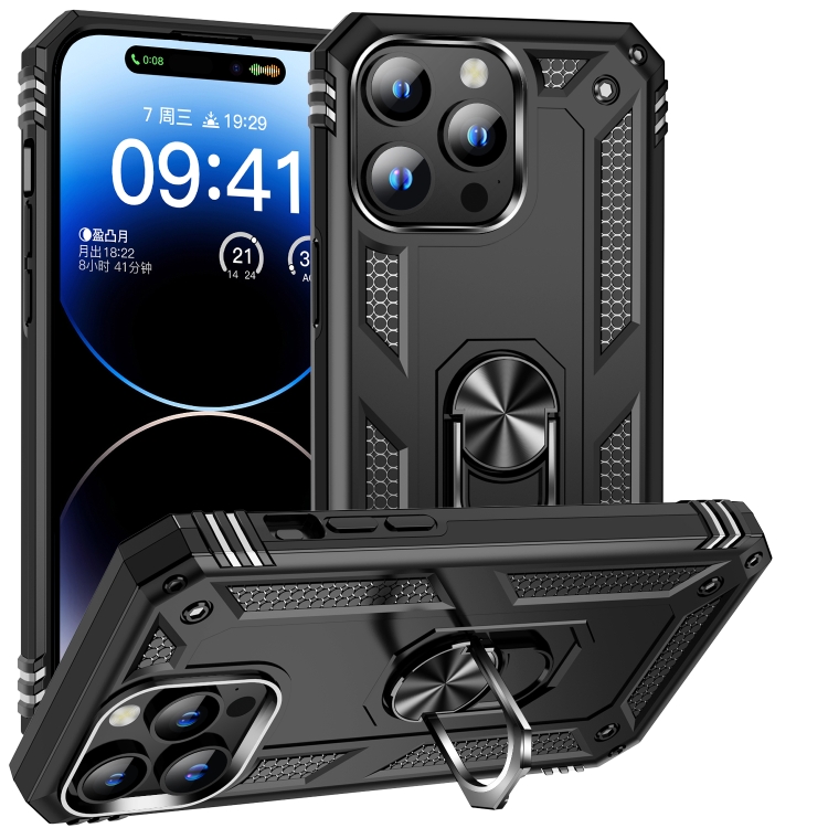 

For iPhone 15 Pro Shockproof TPU + PC Phone Case with Holder(Black)