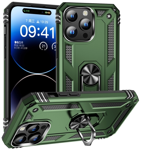 

For iPhone 15 Pro Shockproof TPU + PC Phone Case with Holder(Military Green)