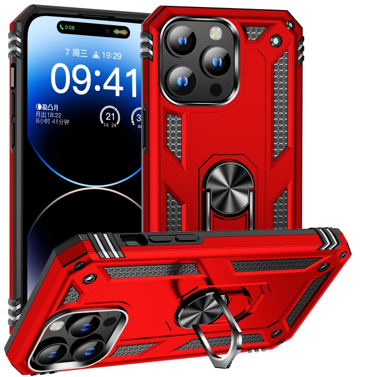 

For iPhone 15 Pro Max Shockproof TPU + PC Phone Case with Holder(Red)