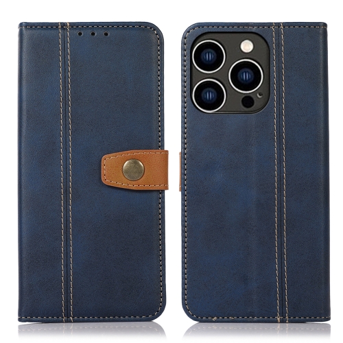 

For iPhone 15 Pro Max Stitching Thread Calf Texture Leather Phone Case(Blue)