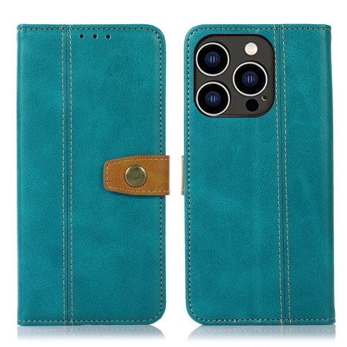

For iPhone 15 Pro Max Stitching Thread Calf Texture Leather Phone Case(Light Green)
