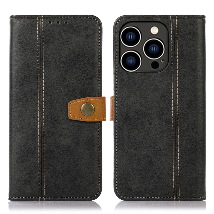 

For iPhone 15 Pro Stitching Thread Calf Texture Leather Phone Case(Black)