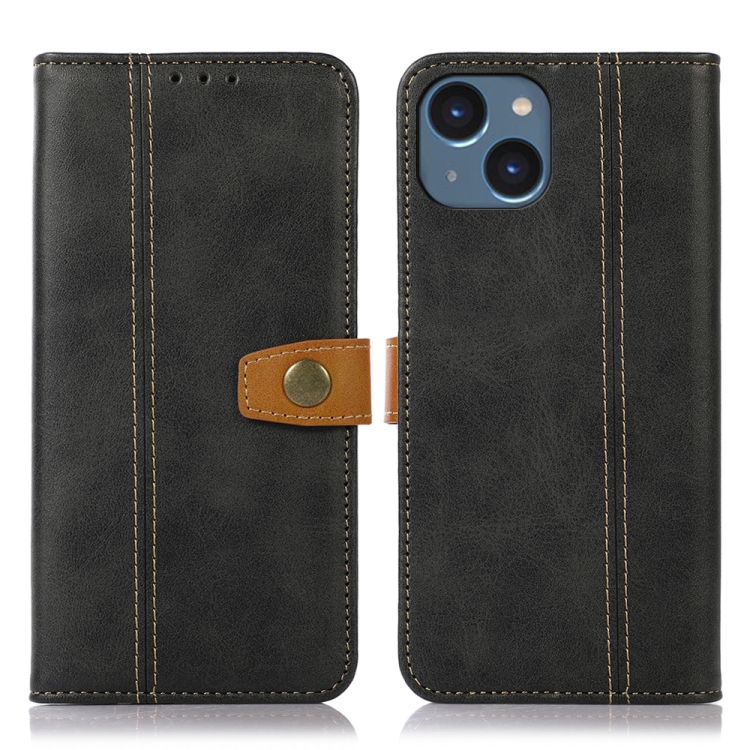 

For iPhone 15 Stitching Thread Calf Texture Leather Phone Case(Black)