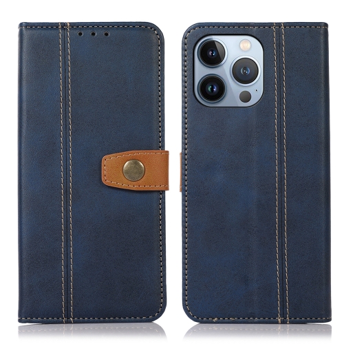 

For iPhone 16 Pro Max Stitching Thread Calf Texture Leather Phone Case(Blue)