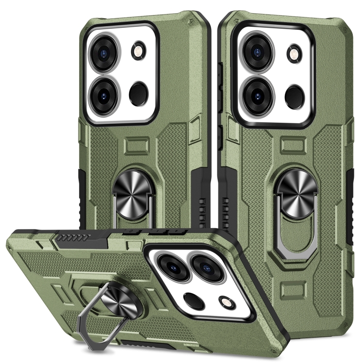 

For Infinix Smart 7 African Ring Holder Armor Hybrid Phone Case(Green)