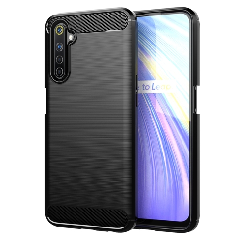 

For Realme 6 Brushed Texture Carbon Fiber TPU Phone Case(Black)