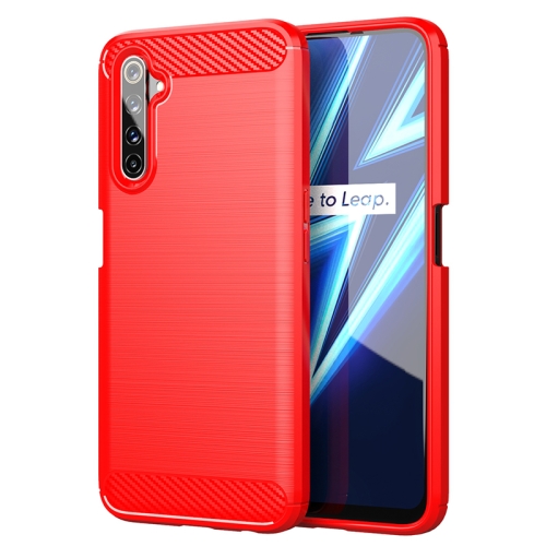 

For Realme 6 Pro Brushed Texture Carbon Fiber TPU Phone Case(Red)