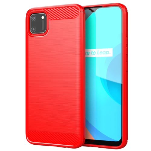 

For Realme C11 Brushed Texture Carbon Fiber TPU Phone Case(Red)