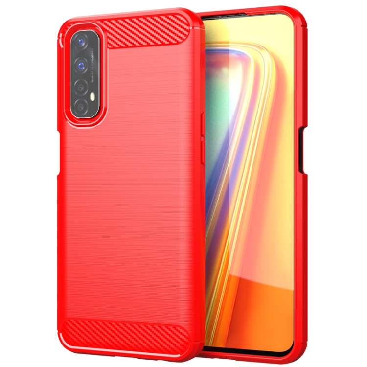 

For Realme 7 Brushed Texture Carbon Fiber TPU Phone Case(Red)