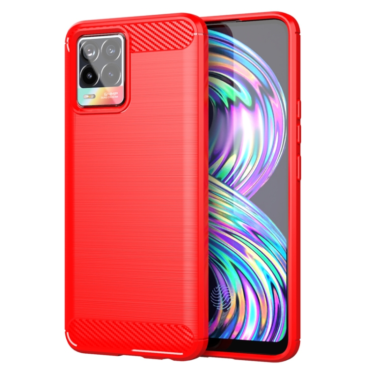 

For Realme 8 Brushed Texture Carbon Fiber TPU Phone Case(Red)