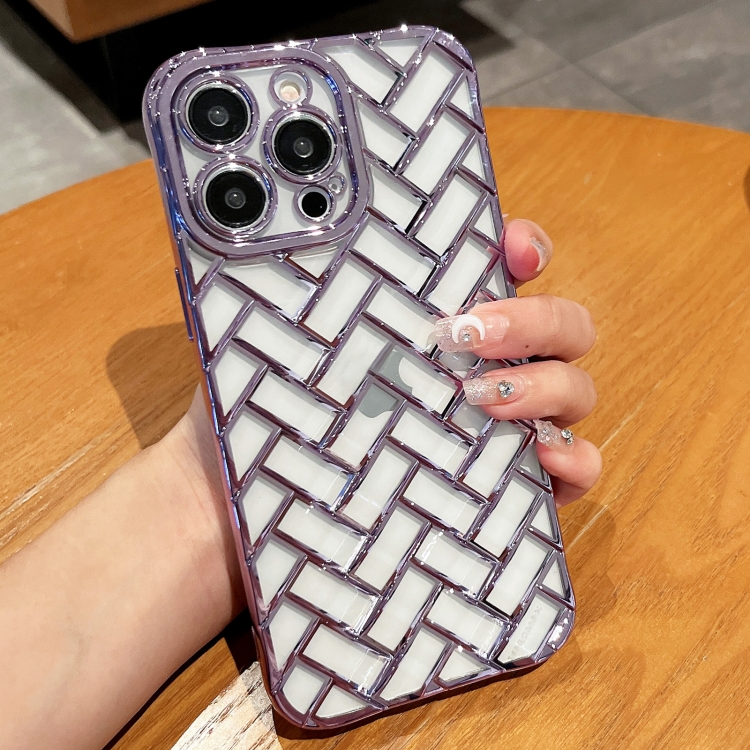 

For iPhone 13 Pro Woven Grid 3D Electroplating Laser Engraving Phone Case(Purple)