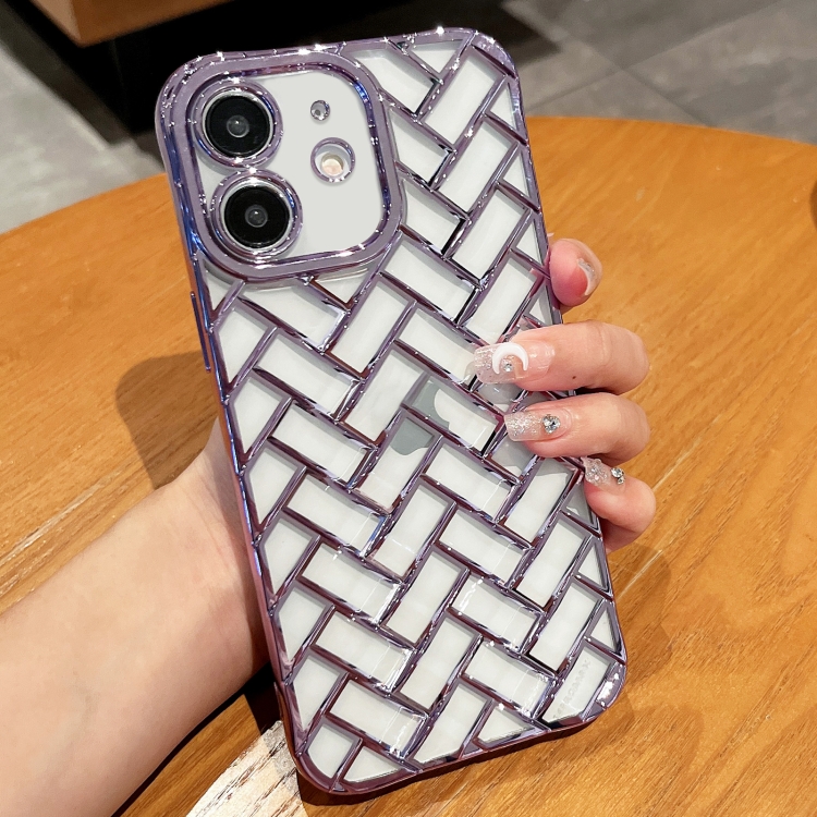 

For iPhone 11 Woven Grid 3D Electroplating Laser Engraving Phone Case(Purple)