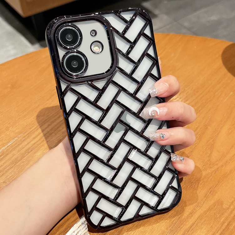 

For iPhone 11 Woven Grid 3D Electroplating Laser Engraving Phone Case(Black)