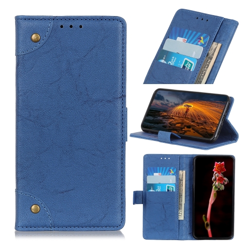 For Samsung Galaxy Note20 Copper Buckle Retro Crazy Horse Texture Horizontal Flip Leather Case with Holder & Card Slots & Wallet(Blue)