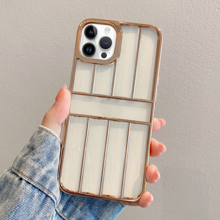 

For iPhone 14 Pro Electroplating Door Frame Transparent TPU Phone Case(Gold)