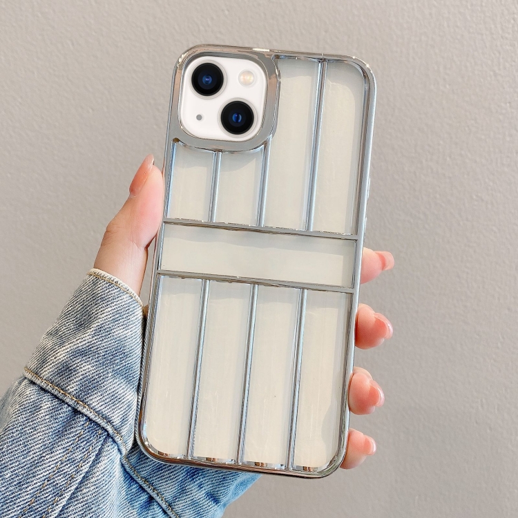

For iPhone 13 Electroplating Door Frame Transparent TPU Phone Case(Silver)
