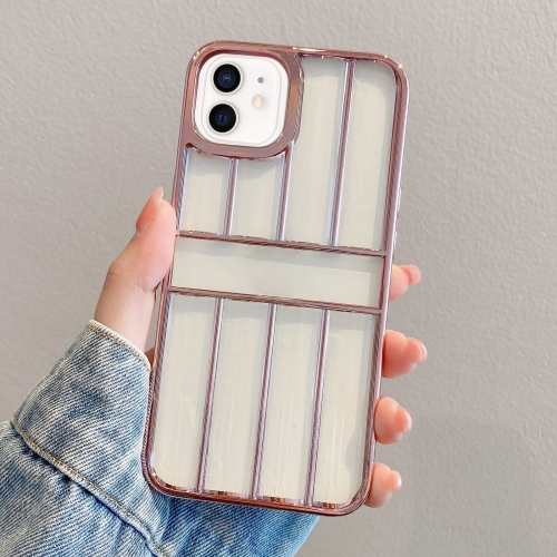 

For iPhone 12 Electroplating Door Frame Transparent TPU Phone Case(Pink)