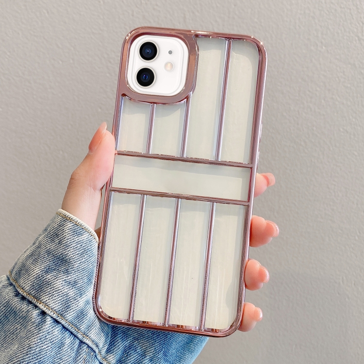 

For iPhone 11 Electroplating Door Frame Transparent TPU Phone Case(Pink)