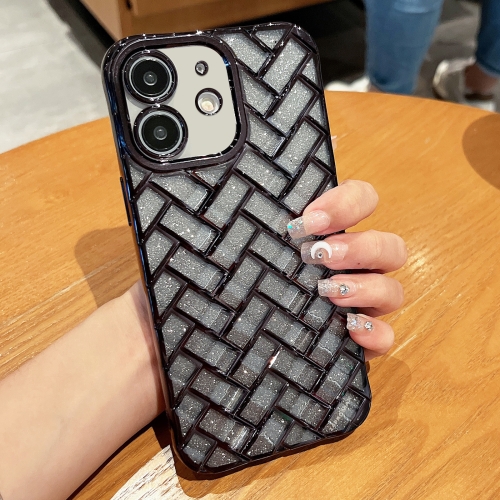 

For iPhone 11 Woven Grid 3D Electroplating Laser Engraving Glitter Paper Phone Case(Black)