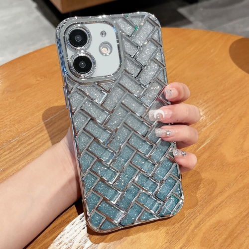 

For iPhone 11 Woven Grid 3D Electroplating Laser Engraving Glitter Paper Phone Case(Silver)