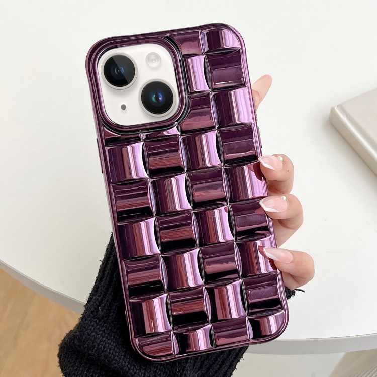 

For iPhone 14 Plus 3D Cube Weave Texture Electroplating Phone Case(Purple)