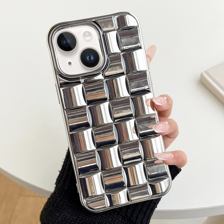 

For iPhone 14 3D Cube Weave Texture Electroplating Phone Case(Silver)