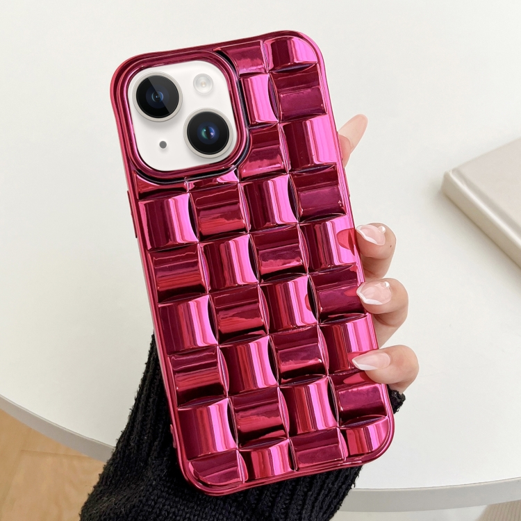 

For iPhone 14 3D Cube Weave Texture Electroplating Phone Case(Rose Red)