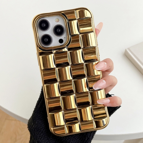 

For iPhone 14 Pro Max 3D Cube Weave Texture Electroplating Phone Case(Gold)