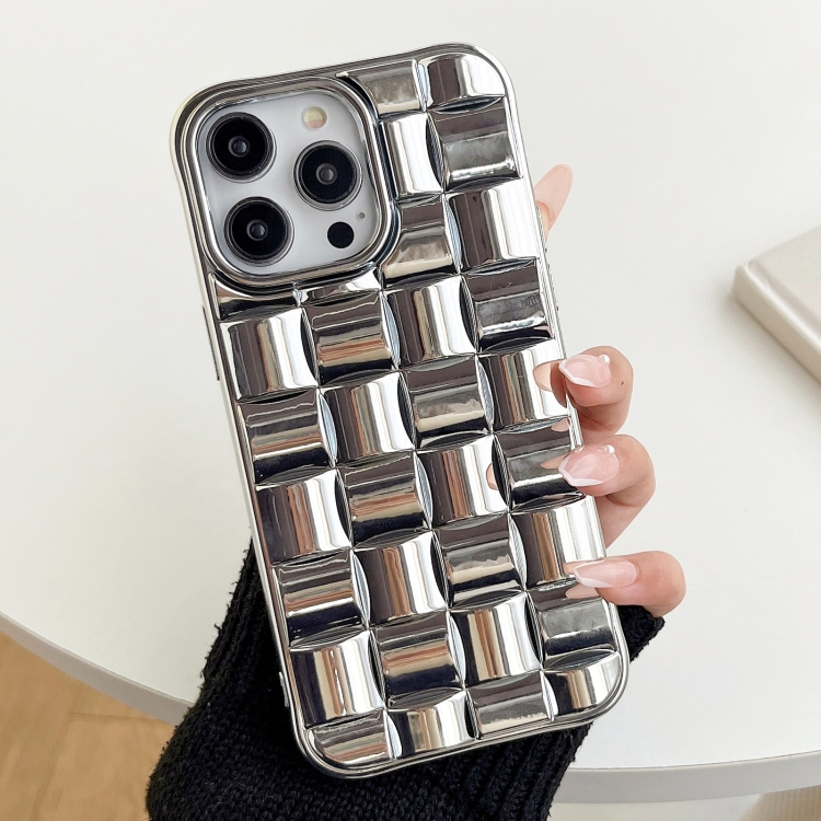 

For iPhone 14 Pro Max 3D Cube Weave Texture Electroplating Phone Case(Silver)