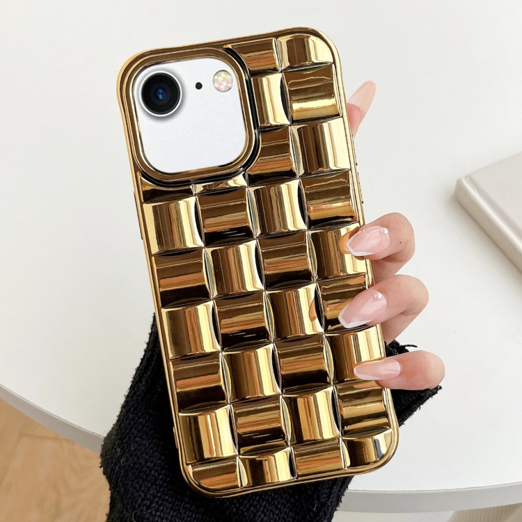 

For iPhone SE 2022 / SE 2020 / 8 / 7 3D Cube Weave Texture Electroplating Phone Case(Gold)