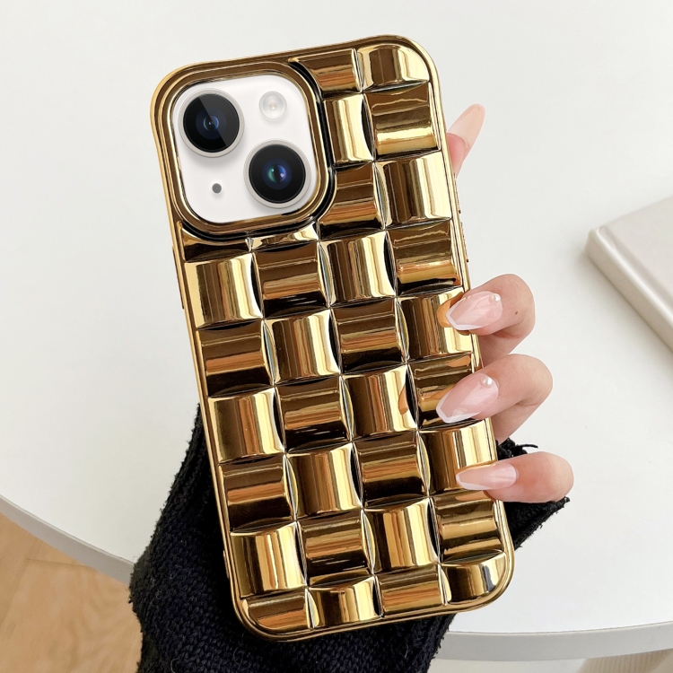 

For iPhone 13 3D Cube Weave Texture Electroplating Phone Case(Gold)