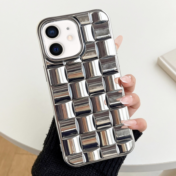 

For iPhone 12 / 12 Pro 3D Cube Weave Texture Electroplating Phone Case(Silver)