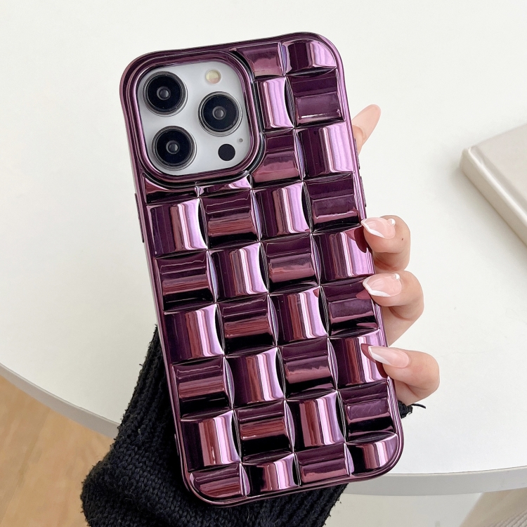 

For iPhone 12 Pro Max 3D Cube Weave Texture Electroplating Phone Case(Purple)