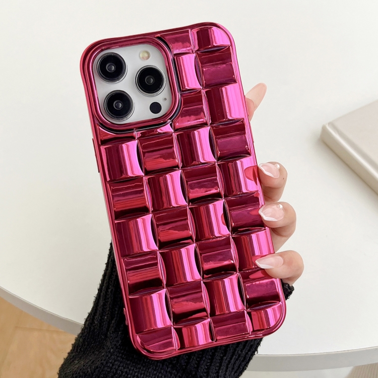 

For iPhone 12 Pro Max 3D Cube Weave Texture Electroplating Phone Case(Rose Red)