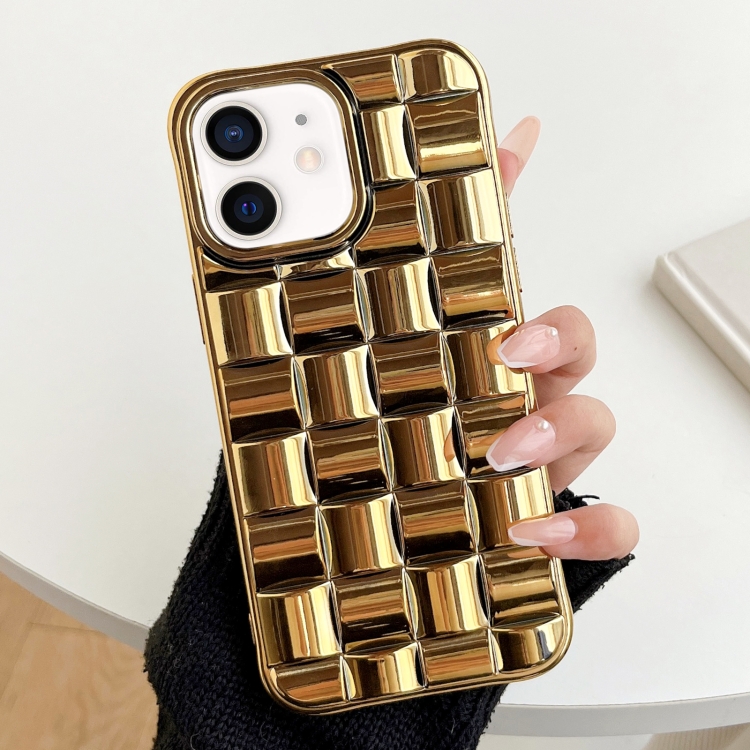 

For iPhone 12 mini 3D Cube Weave Texture Electroplating Phone Case(Gold)
