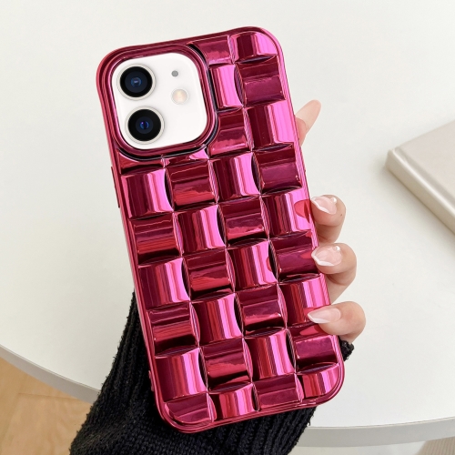 

For iPhone 12 mini 3D Cube Weave Texture Electroplating Phone Case(Rose Red)