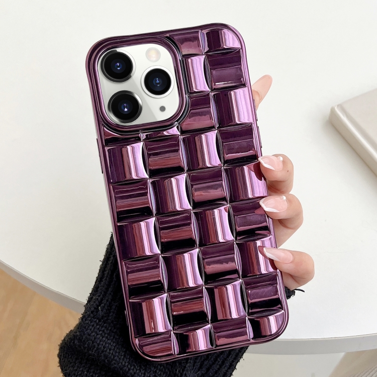 

For iPhone 11 Pro Max 3D Cube Weave Texture Electroplating Phone Case(Purple)