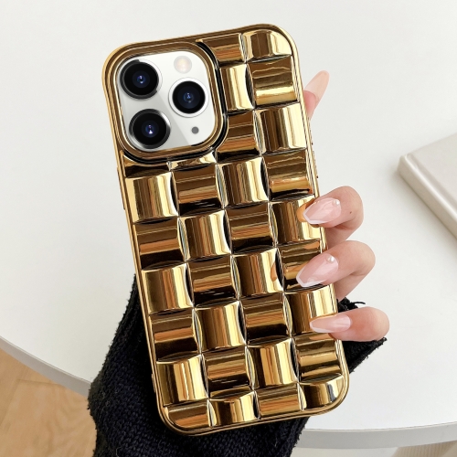 

For iPhone 11 Pro Max 3D Cube Weave Texture Electroplating Phone Case(Gold)