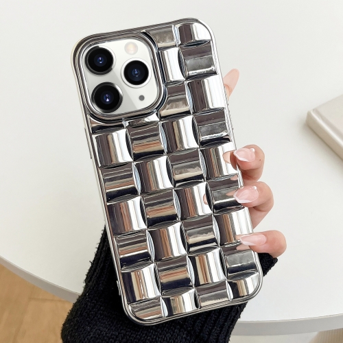 

For iPhone 11 Pro Max 3D Cube Weave Texture Electroplating Phone Case(Silver)