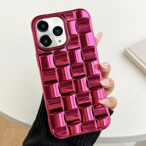 

For iPhone 11 Pro Max 3D Cube Weave Texture Electroplating Phone Case(Rose Red)