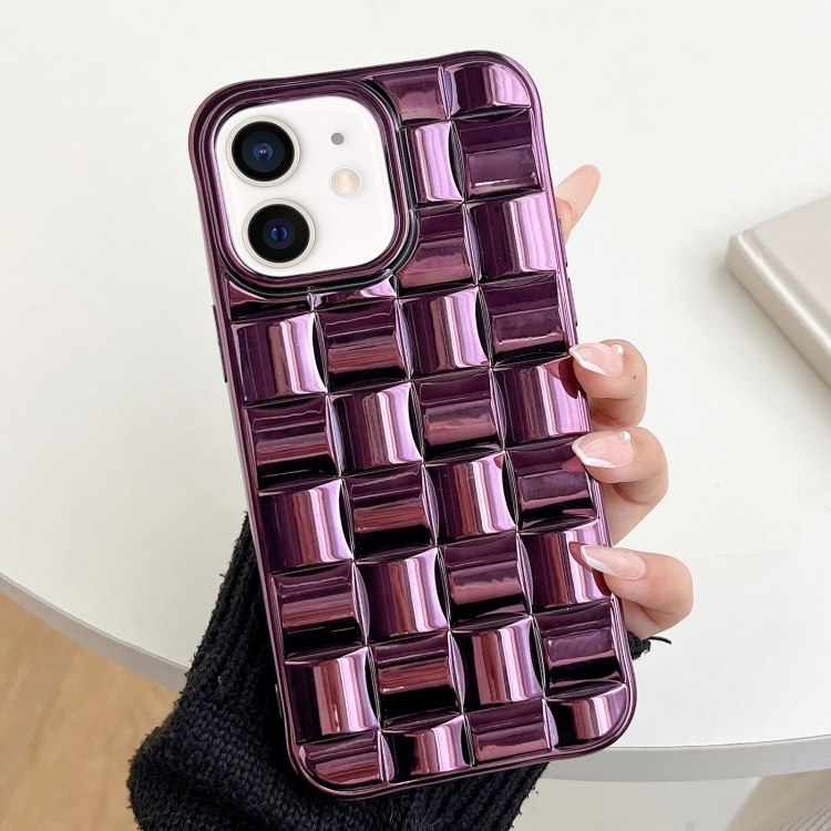 

For iPhone 11 Pro 3D Cube Weave Texture Electroplating Phone Case(Purple)