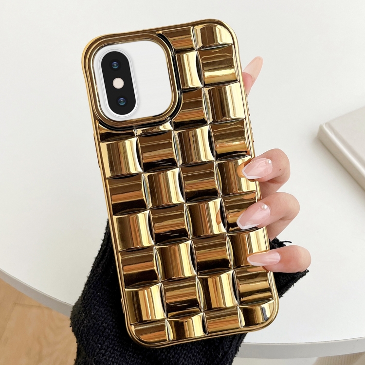 

For iPhone XS / X 3D Cube Weave Texture Electroplating Phone Case(Gold)