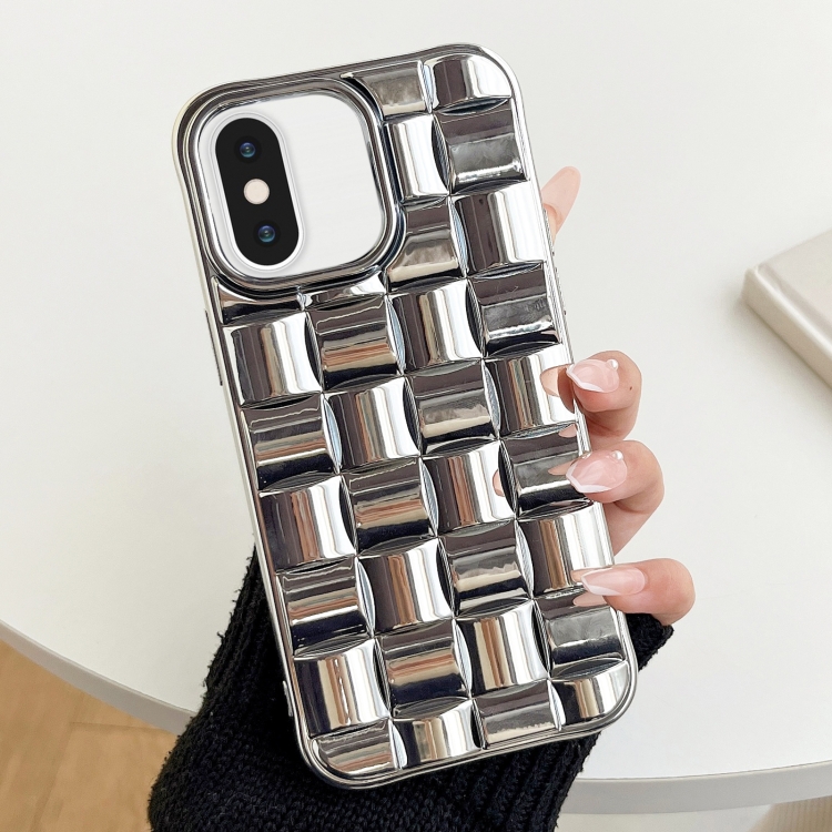 

For iPhone XS / X 3D Cube Weave Texture Electroplating Phone Case(Silver)