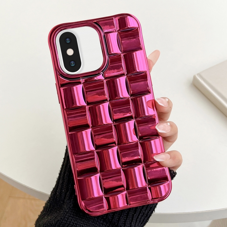 

For iPhone XS / X 3D Cube Weave Texture Electroplating Phone Case(Rose Red)