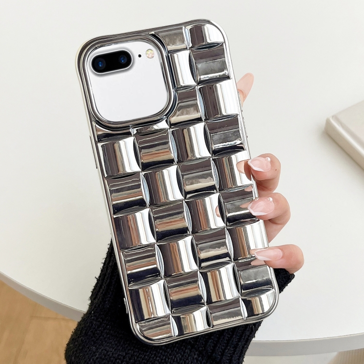 

For iPhone 8 Plus / 7 Plus 3D Cube Weave Texture Electroplating Phone Case(Silver)